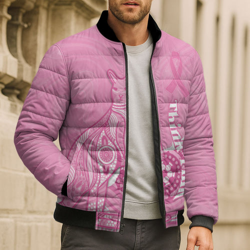 Australia Soccer Breast Cancer Custom Bomber Puffer Jacket Think Pink Aussie Opal Aboriginal Art