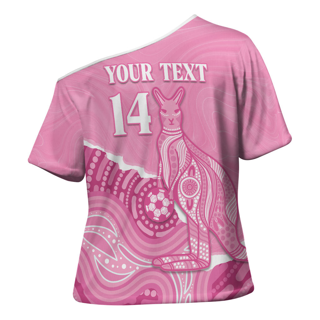 Australia Soccer Breast Cancer Custom Cross Shoulder Shirt Think Pink Aussie Opal Aboriginal Art