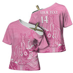 Australia Soccer Breast Cancer Custom Cross Shoulder Shirt Think Pink Aussie Opal Aboriginal Art