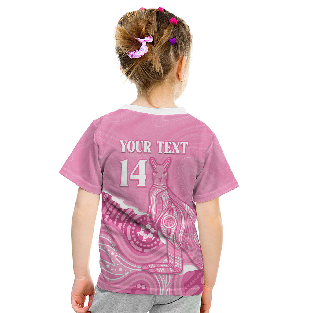 Australia Soccer Breast Cancer Custom Kid T Shirt Think Pink Aussie Opal Aboriginal Art