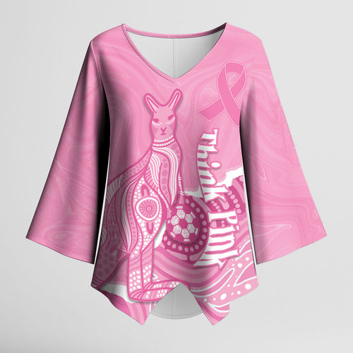 Australia Soccer Breast Cancer Custom Kimono Sleeve Blouse Think Pink Aussie Opal Aboriginal Art