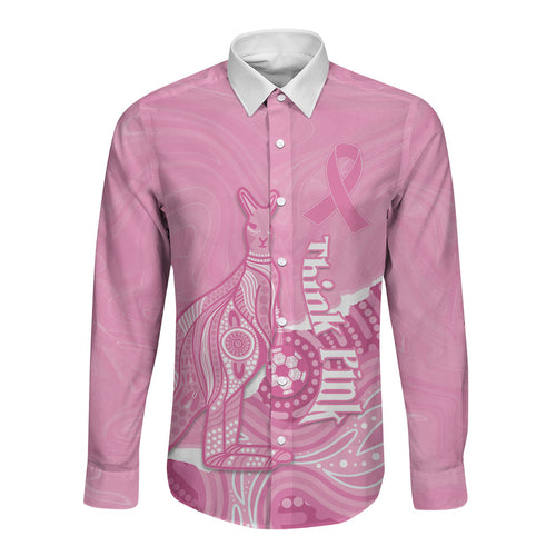 Australia Soccer Breast Cancer Custom Long Sleeve Button Shirt Think Pink Aussie Opal Aboriginal Art