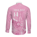 Australia Soccer Breast Cancer Custom Long Sleeve Button Shirt Think Pink Aussie Opal Aboriginal Art