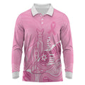 Australia Soccer Breast Cancer Custom Long Sleeve Polo Shirt Think Pink Aussie Opal Aboriginal Art