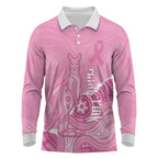 Australia Soccer Breast Cancer Custom Long Sleeve Polo Shirt Think Pink Aussie Opal Aboriginal Art