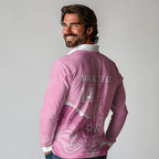 Australia Soccer Breast Cancer Custom Long Sleeve Polo Shirt Think Pink Aussie Opal Aboriginal Art