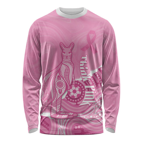Australia Soccer Breast Cancer Custom Long Sleeve Shirt Think Pink Aussie Opal Aboriginal Art