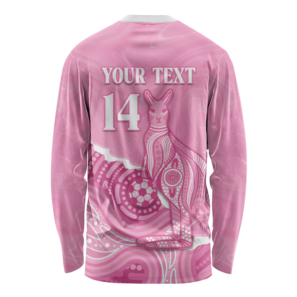 Australia Soccer Breast Cancer Custom Long Sleeve Shirt Think Pink Aussie Opal Aboriginal Art