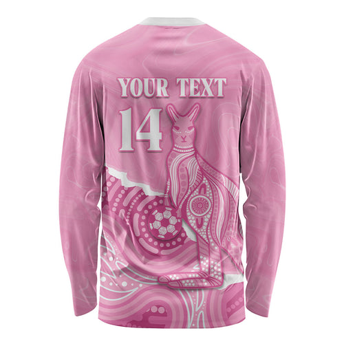 Australia Soccer Breast Cancer Custom Long Sleeve Shirt Think Pink Aussie Opal Aboriginal Art
