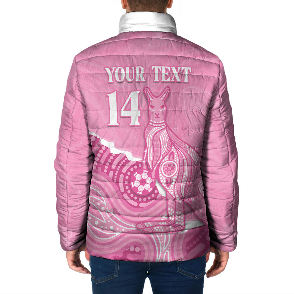 Australia Soccer Breast Cancer Custom Padded Jacket Think Pink Aussie Opal Aboriginal Art