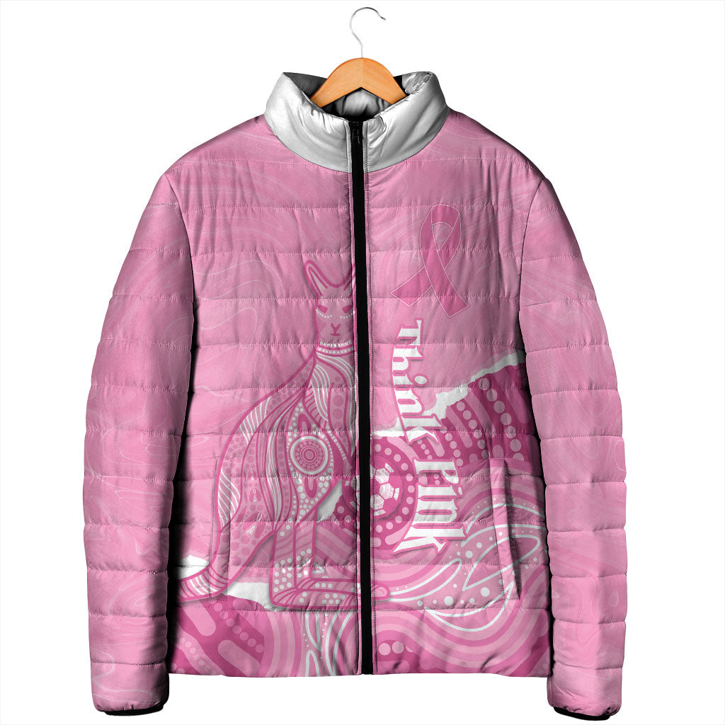 Australia Soccer Breast Cancer Custom Padded Jacket Think Pink Aussie Opal Aboriginal Art