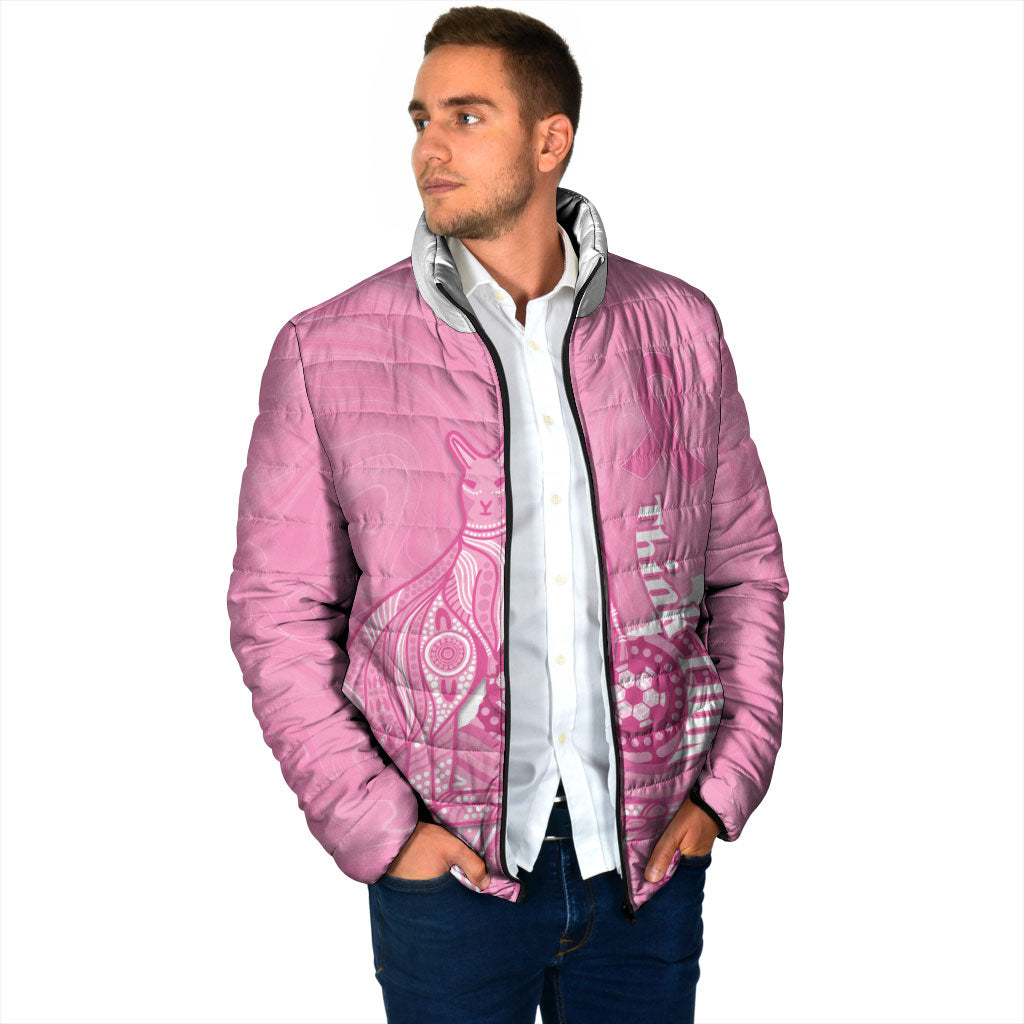 Australia Soccer Breast Cancer Custom Padded Jacket Think Pink Aussie Opal Aboriginal Art
