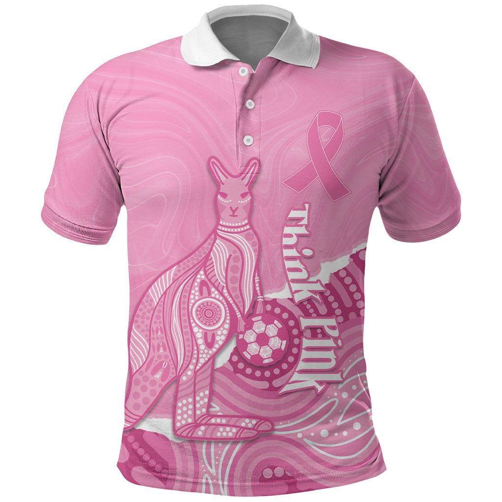 Australia Soccer Breast Cancer Custom Polo Shirt Think Pink Aussie Opal Aboriginal Art