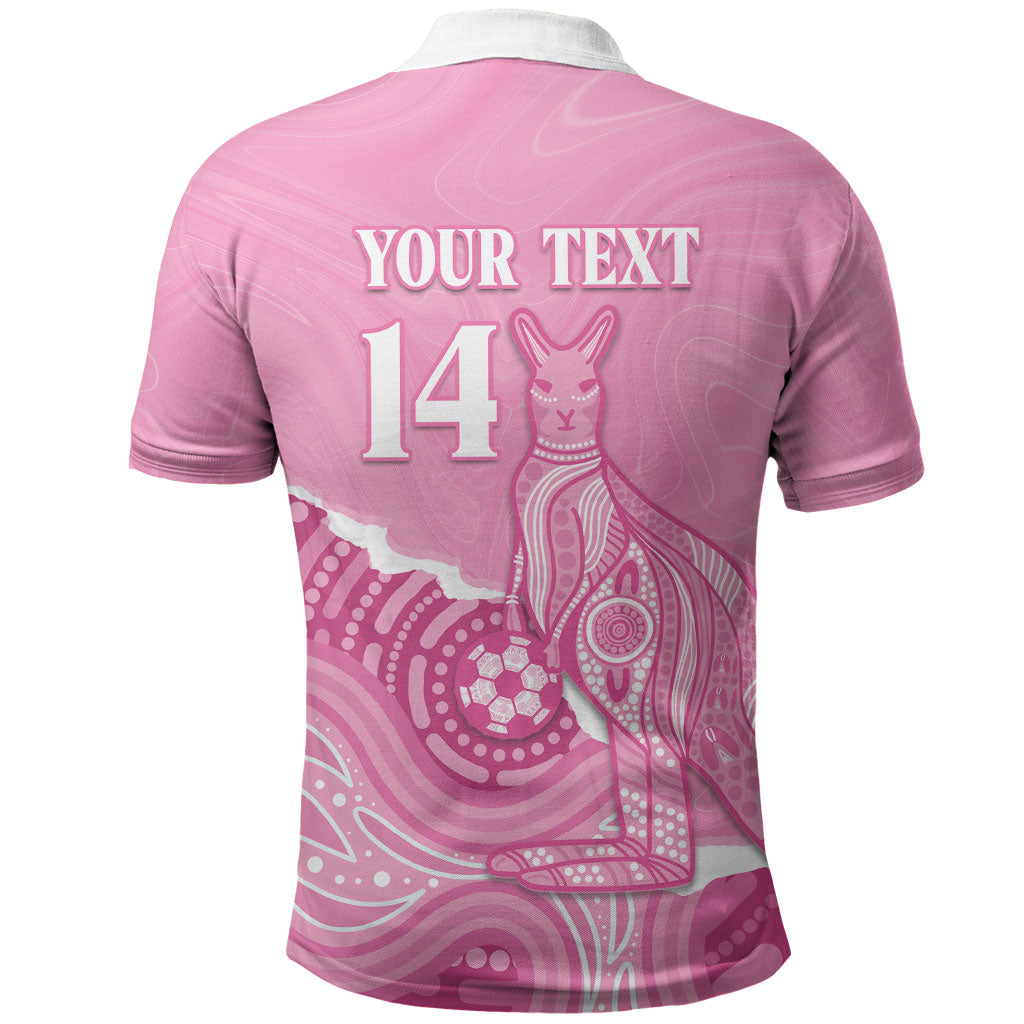 Australia Soccer Breast Cancer Custom Polo Shirt Think Pink Aussie Opal Aboriginal Art