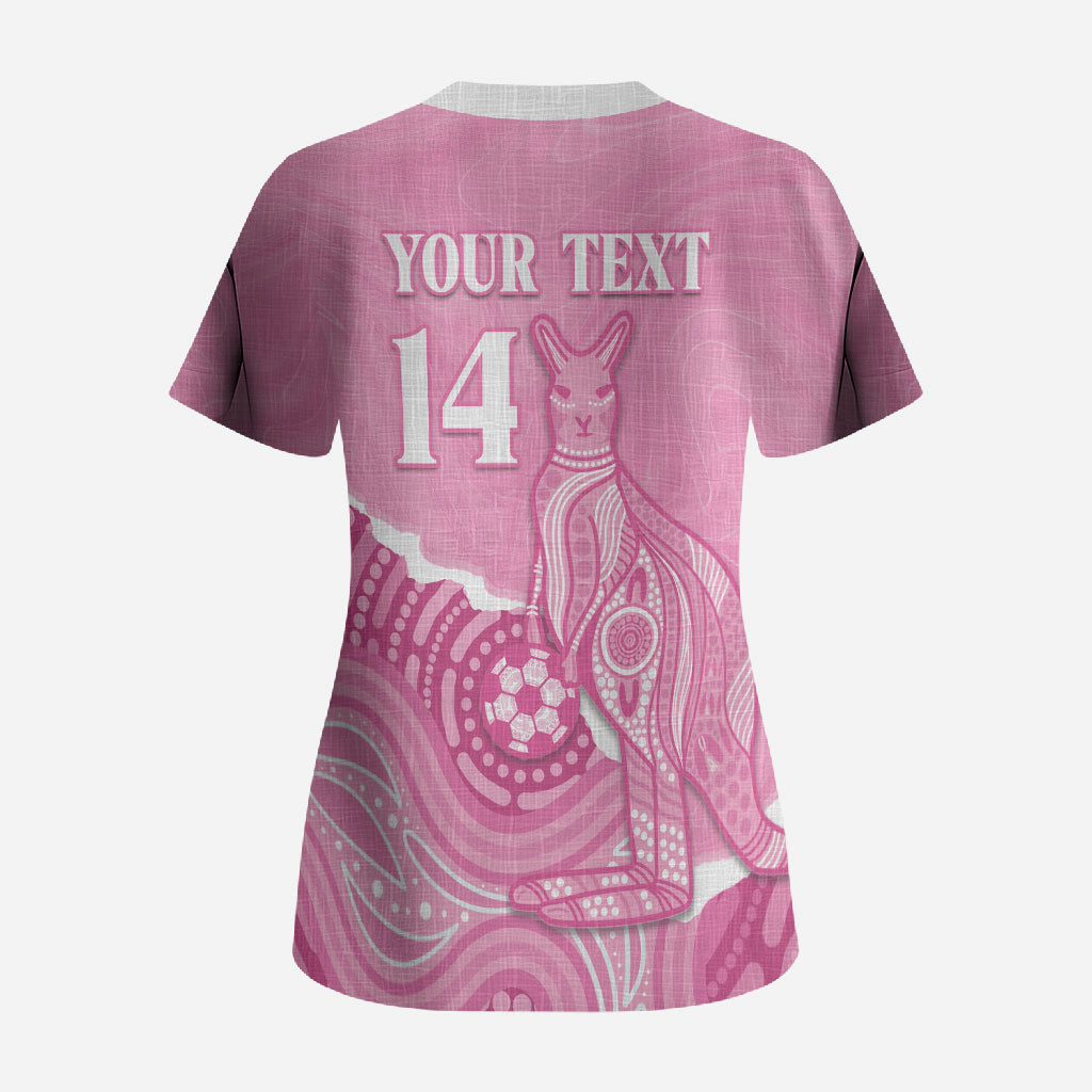 Australia Soccer Breast Cancer Custom Scrub Top Think Pink Aussie Opal Aboriginal Art