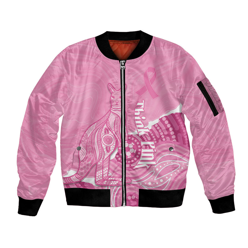 Australia Soccer Breast Cancer Custom Sleeve Zip Bomber Jacket Think Pink Aussie Opal Aboriginal Art