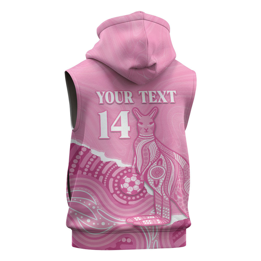 Australia Soccer Breast Cancer Custom Sleeveless Hoodie Think Pink Aussie Opal Aboriginal Art