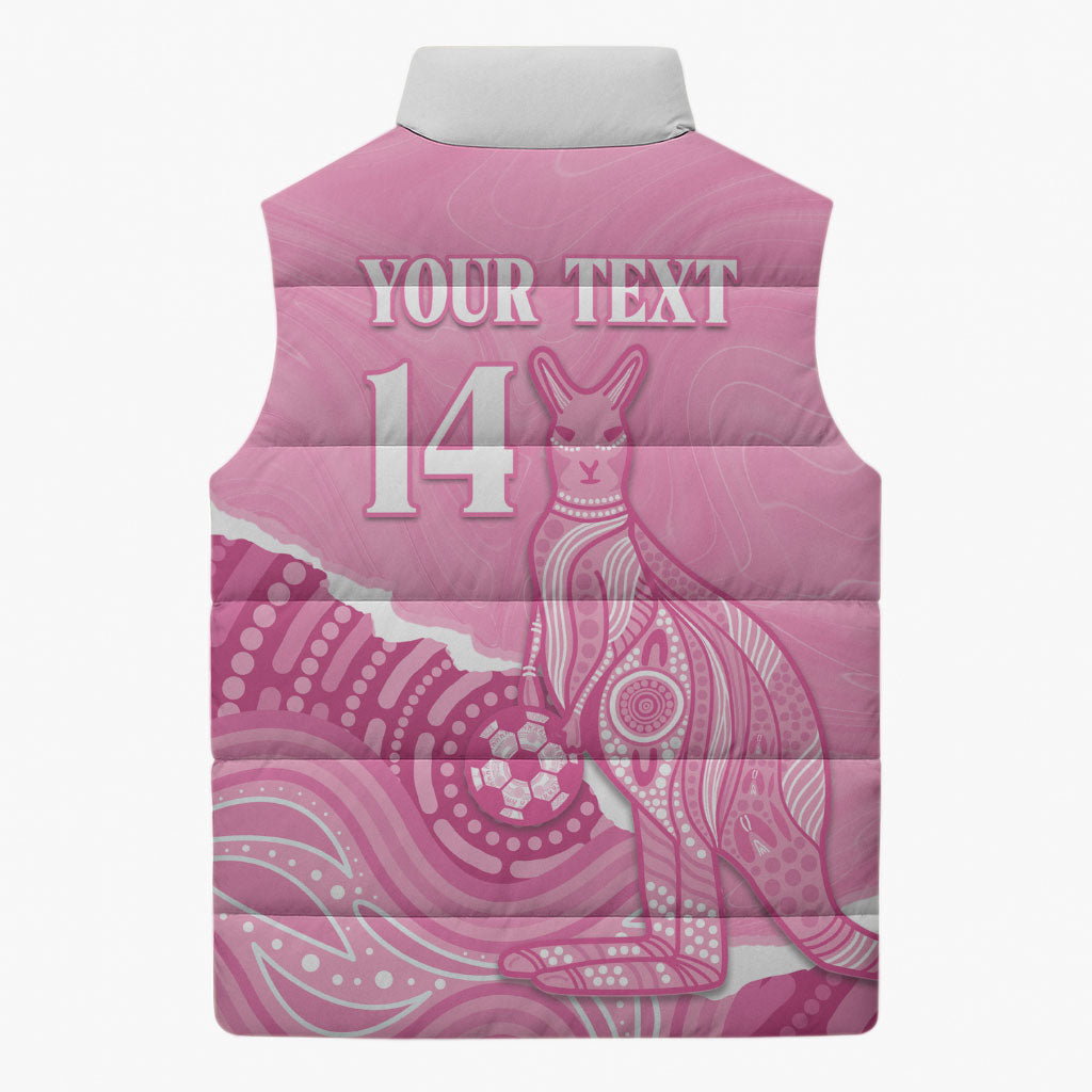 Australia Soccer Breast Cancer Custom Sleeveless Puffer Jacket Think Pink Aussie Opal Aboriginal Art