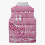 Australia Soccer Breast Cancer Custom Sleeveless Puffer Jacket Think Pink Aussie Opal Aboriginal Art