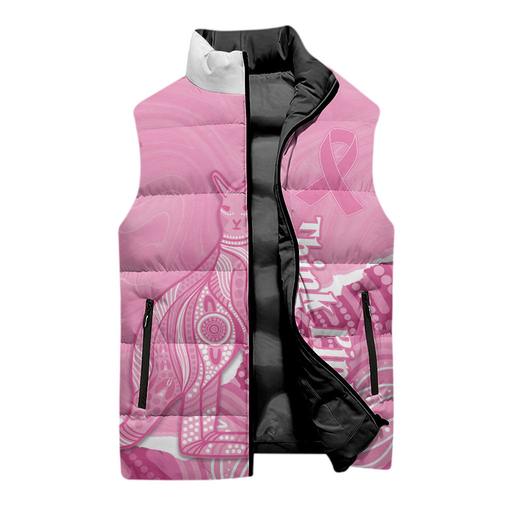 Australia Soccer Breast Cancer Custom Sleeveless Puffer Jacket Think Pink Aussie Opal Aboriginal Art