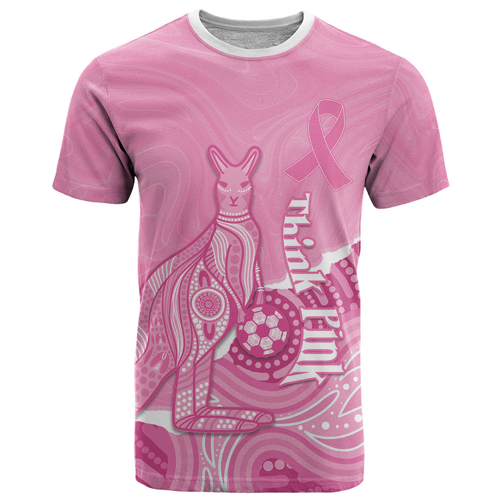 Australia Soccer Breast Cancer Custom T Shirt Think Pink Aussie Opal Aboriginal Art