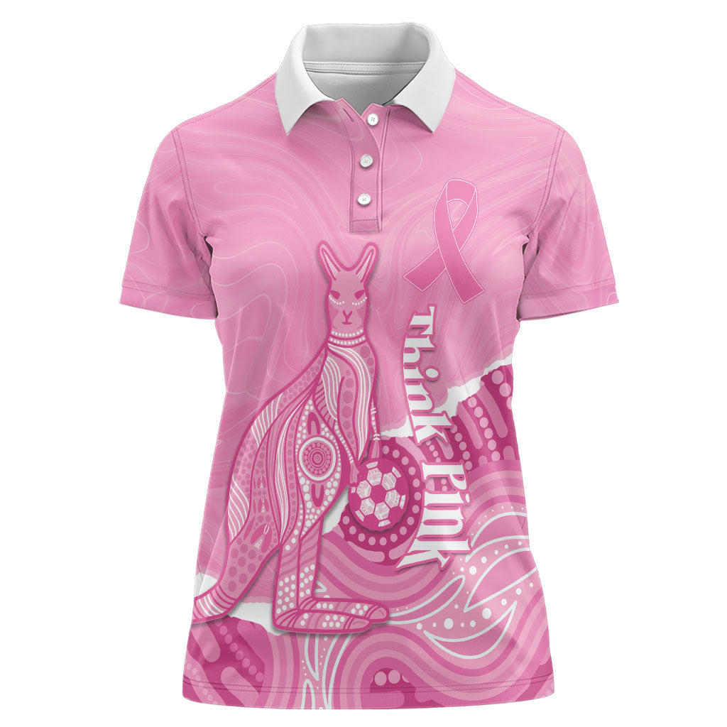 Australia Soccer Breast Cancer Custom Women Polo Shirt Think Pink Aussie Opal Aboriginal Art