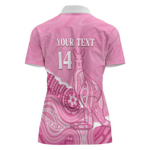 Australia Soccer Breast Cancer Custom Women Polo Shirt Think Pink Aussie Opal Aboriginal Art