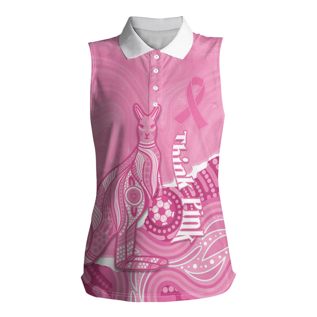 Australia Soccer Breast Cancer Custom Women Sleeveless Polo Shirt Think Pink Aussie Opal Aboriginal Art