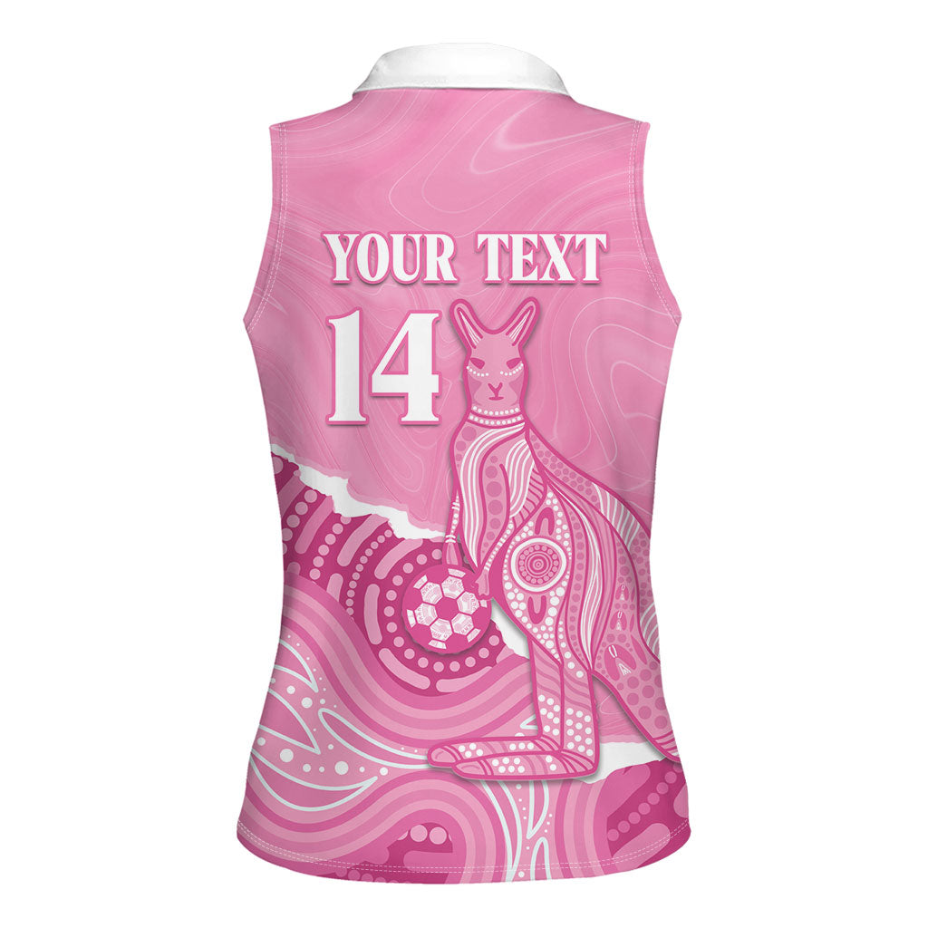 Australia Soccer Breast Cancer Custom Women Sleeveless Polo Shirt Think Pink Aussie Opal Aboriginal Art