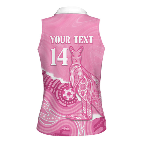 Australia Soccer Breast Cancer Custom Women Sleeveless Polo Shirt Think Pink Aussie Opal Aboriginal Art