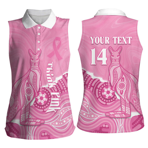 Australia Soccer Breast Cancer Custom Women Sleeveless Polo Shirt Think Pink Aussie Opal Aboriginal Art