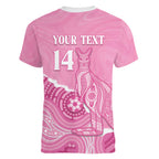 Australia Soccer Breast Cancer Custom Women V-Neck T-Shirt Think Pink Aussie Opal Aboriginal Art