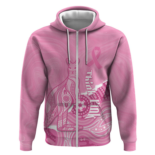 Australia Soccer Breast Cancer Custom Zip Hoodie Think Pink Aussie Opal Aboriginal Art