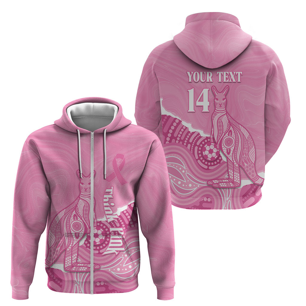 Australia Soccer Breast Cancer Custom Zip Hoodie Think Pink Aussie Opal Aboriginal Art