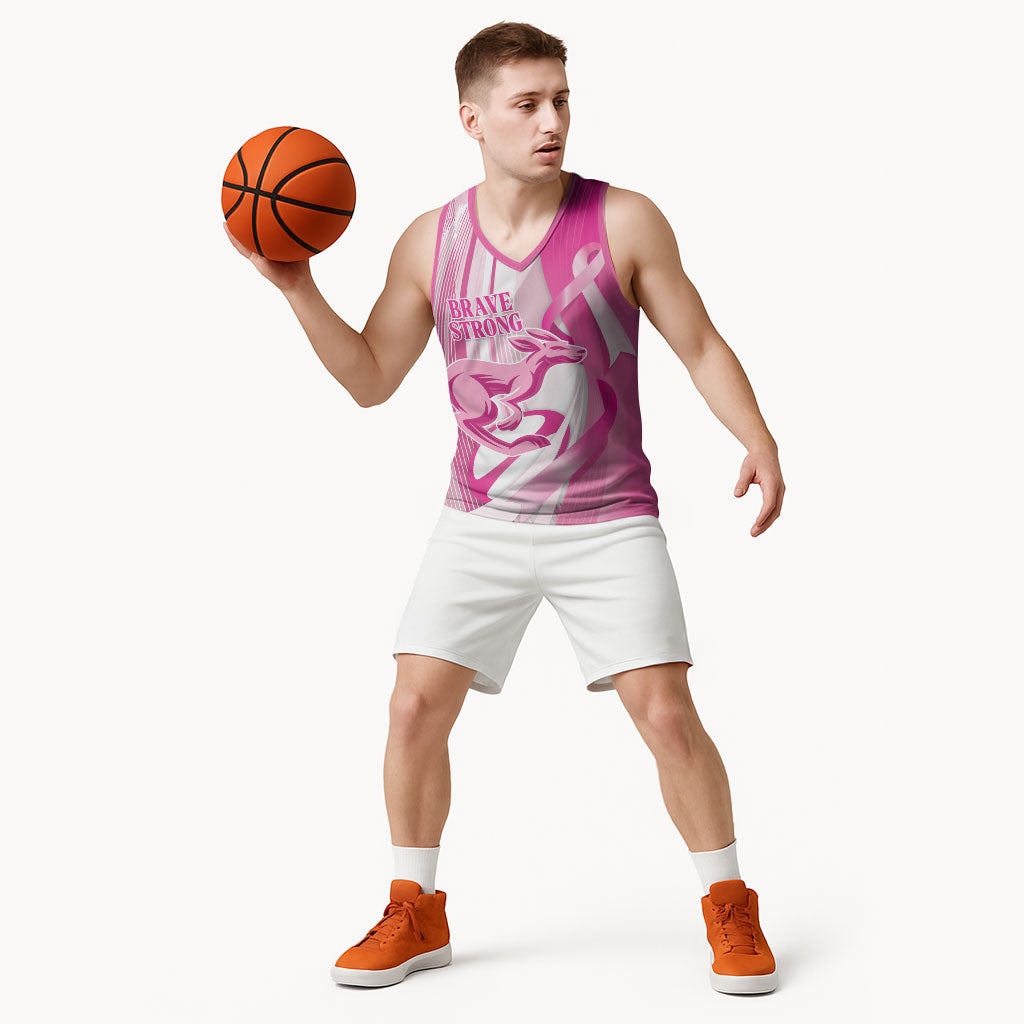 Australia Rugby Breast Cancer Personalised Basketball Jersey Brave Strong Pink Ribbon Sporty Style