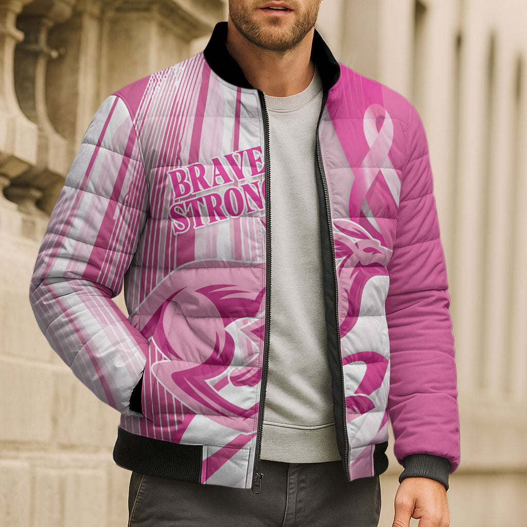 Australia Rugby Breast Cancer Personalised Bomber Puffer Jacket Brave Strong Pink Ribbon Sporty Style