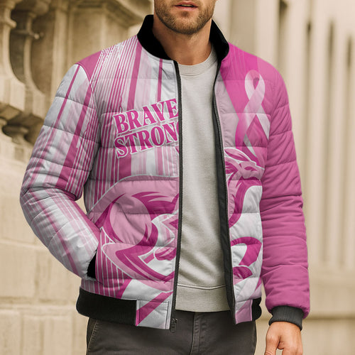 Australia Rugby Breast Cancer Personalised Bomber Puffer Jacket Brave Strong Pink Ribbon Sporty Style
