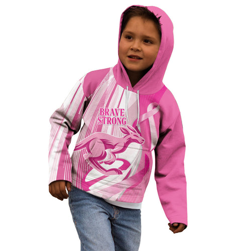 Australia Rugby Breast Cancer Personalised Kid Hoodie Brave Strong Pink Ribbon Sporty Style