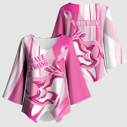 Australia Rugby Breast Cancer Personalised Kimono Sleeve Blouse Brave Strong Pink Ribbon Sporty Style