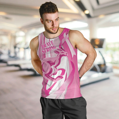 Australia Rugby Breast Cancer Personalised Men Tank Top Brave Strong Pink Ribbon Sporty Style