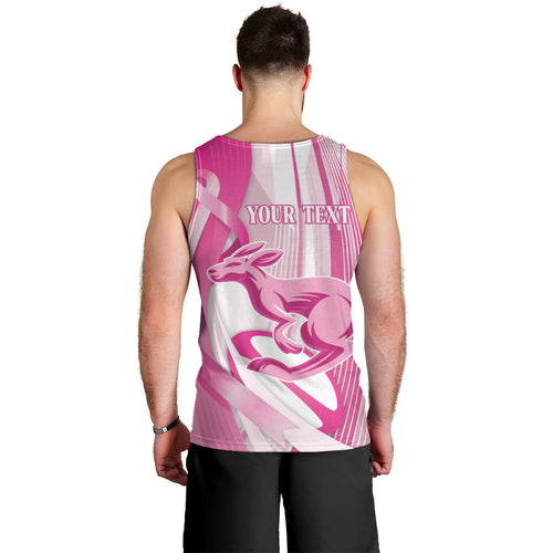 Australia Rugby Breast Cancer Personalised Men Tank Top Brave Strong Pink Ribbon Sporty Style