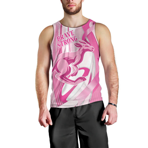 Australia Rugby Breast Cancer Personalised Men Tank Top Brave Strong Pink Ribbon Sporty Style