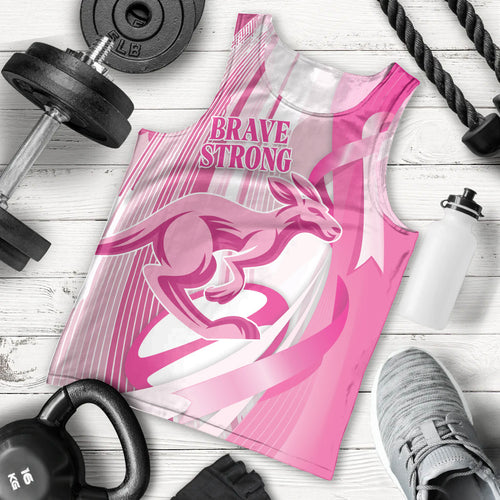 Australia Rugby Breast Cancer Personalised Men Tank Top Brave Strong Pink Ribbon Sporty Style