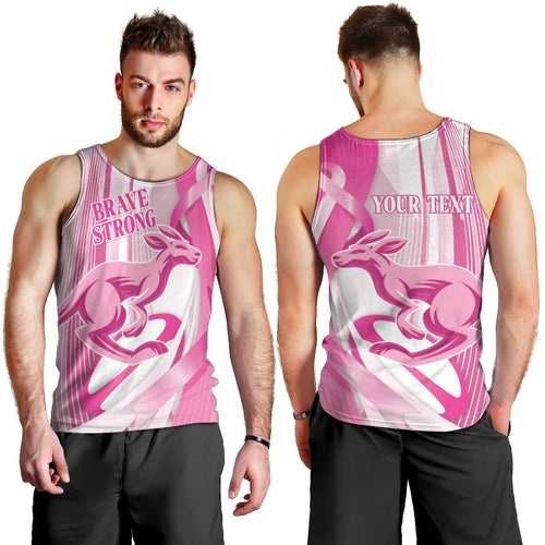 Australia Rugby Breast Cancer Personalised Men Tank Top Brave Strong Pink Ribbon Sporty Style