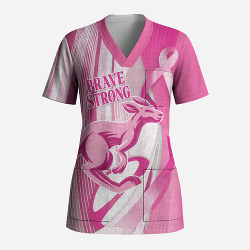 Australia Rugby Breast Cancer Personalised Scrub Top Brave Strong Pink Ribbon Sporty Style