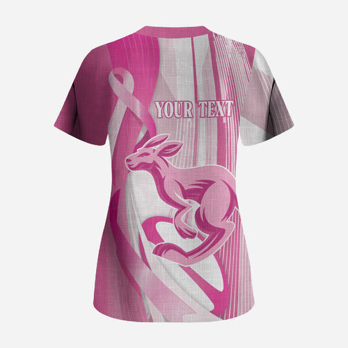 Australia Rugby Breast Cancer Personalised Scrub Top Brave Strong Pink Ribbon Sporty Style