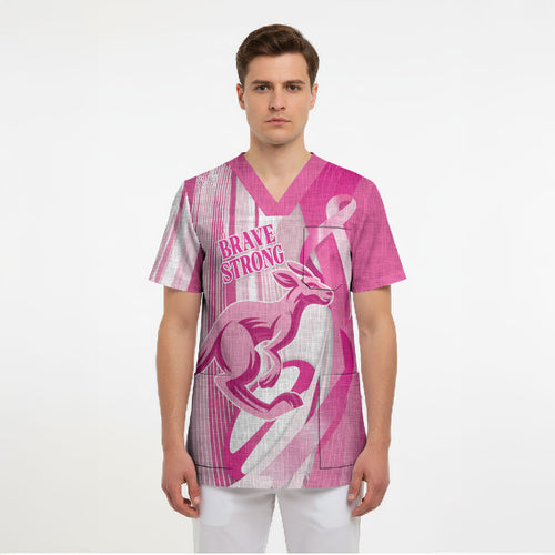Australia Rugby Breast Cancer Personalised Scrub Top Brave Strong Pink Ribbon Sporty Style