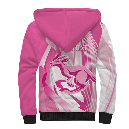 Australia Rugby Breast Cancer Personalised Sherpa Hoodie Brave Strong Pink Ribbon Sporty Style