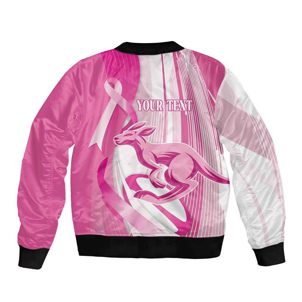 Australia Rugby Breast Cancer Personalised Sleeve Zip Bomber Jacket Brave Strong Pink Ribbon Sporty Style