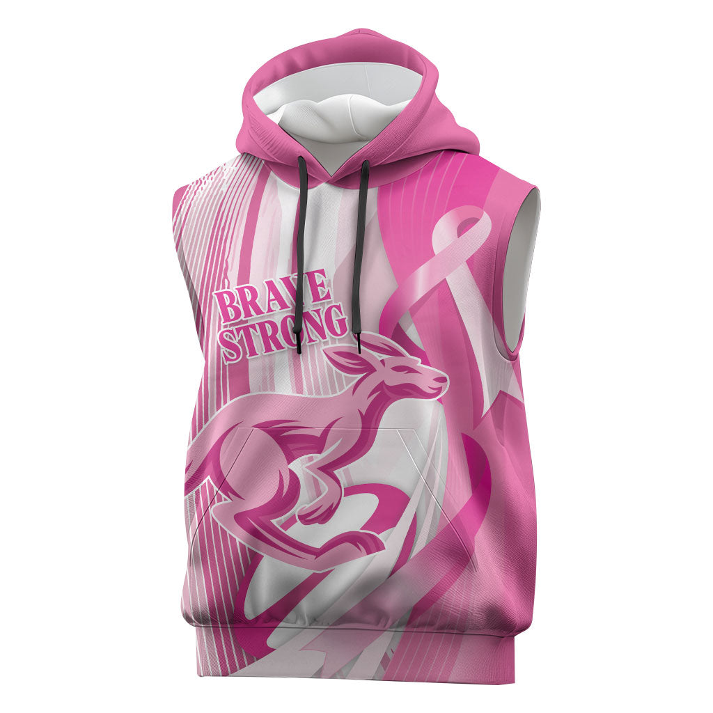Australia Rugby Breast Cancer Personalised Sleeveless Hoodie Brave Strong Pink Ribbon Sporty Style